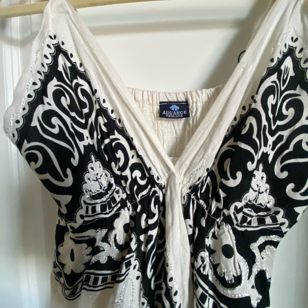 White and black with mandala paisley pattern dress. One size. New with tag.